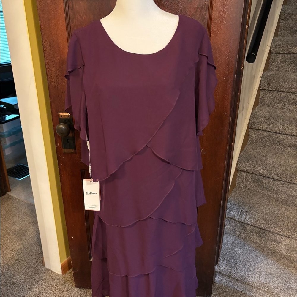 JJs House Purple Asymmetrical Ruffled Midi Dress